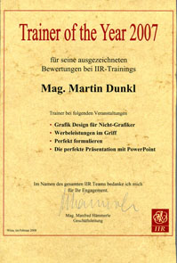 Urkunde Trainer of the Year